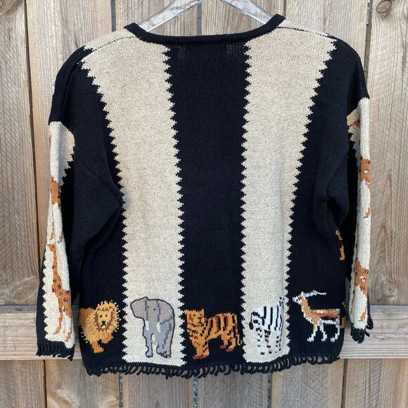 Vintage Jane's Closet Cardigan Animals Safari Retro Button Front Knit Size Small - Picture 2 of 11